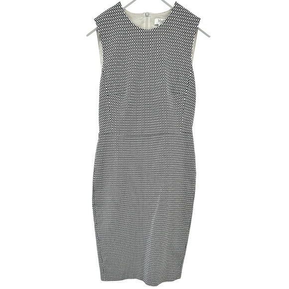 Max Mara Destin Black White Gray Checkered Jacquard Midi Sheath Dress sz 12